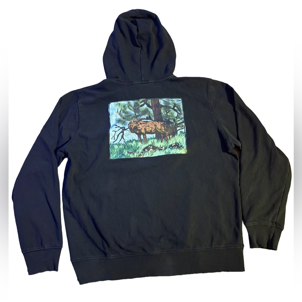 Black Men's Graphic Injection Hooded Sweatshirt Size Large